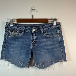 True Religion Joey Cut Off Denim Shorts Women's Size 29 Distressed